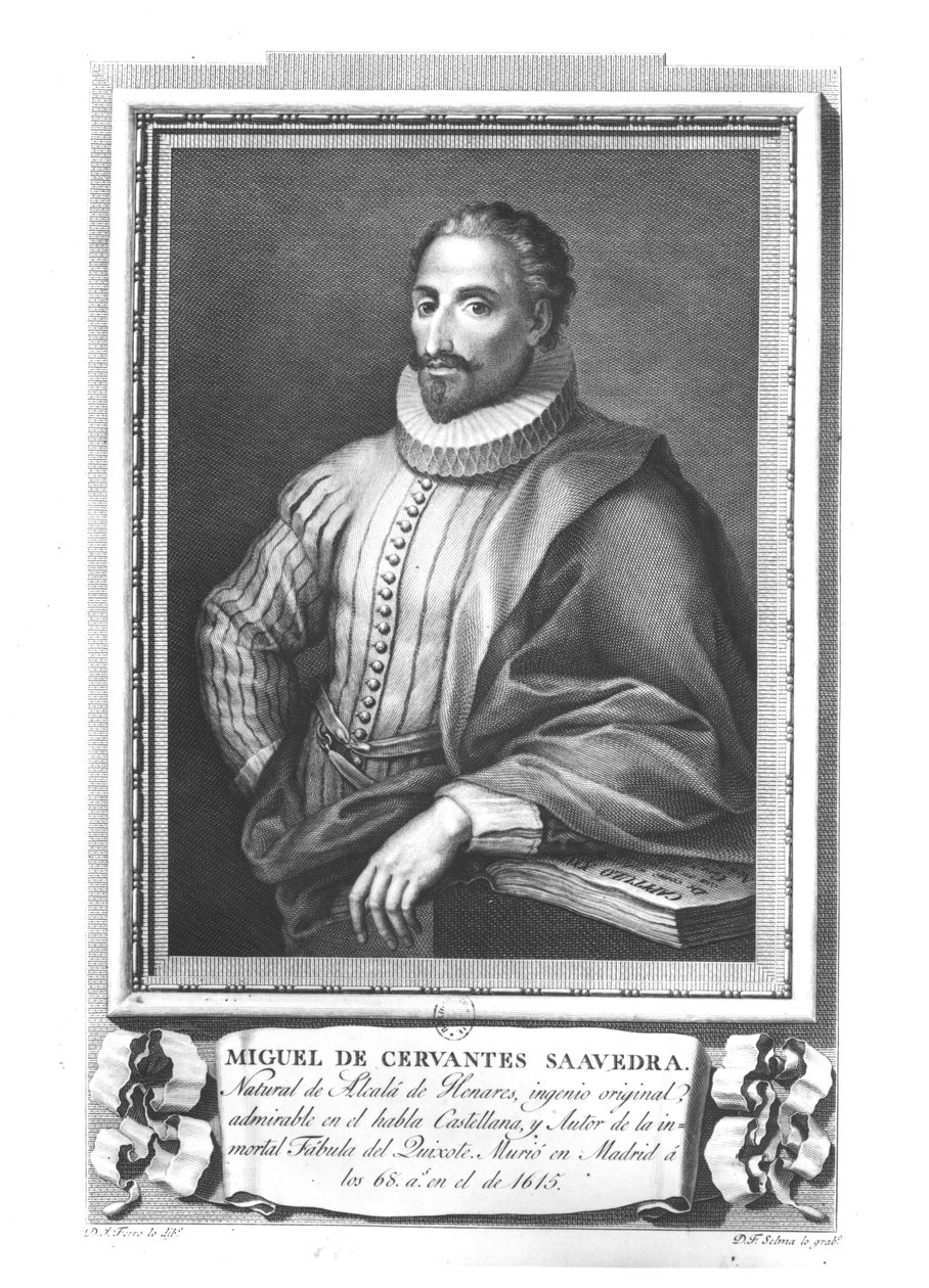 फर्गानो सेल्मा (1752-1610) द्वारा उत्कीर्ण मिगुएल डे सर्वेंटस सावेद्रा (1547-1616) का चित्र द्वारा ग्रेगोरियो फेरो