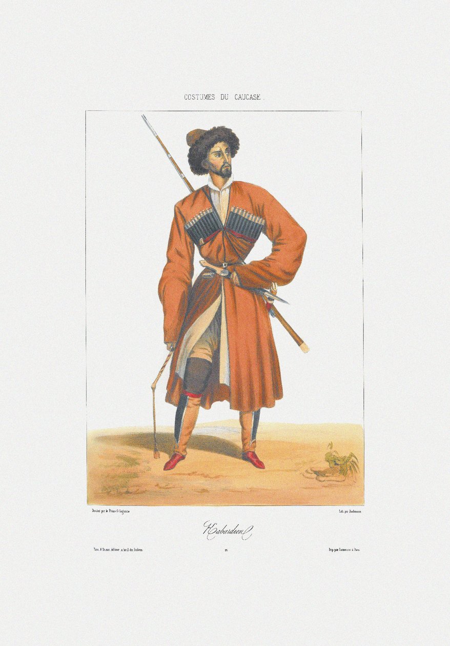 काबर्डिन मैन फ्रॉम: काकेशस का दृश्य, परिदृश्य, मृत्यु और वेशभूषा, 1840 द्वारा ग्रिगोरी ग्रिगोरेविच गगारिन