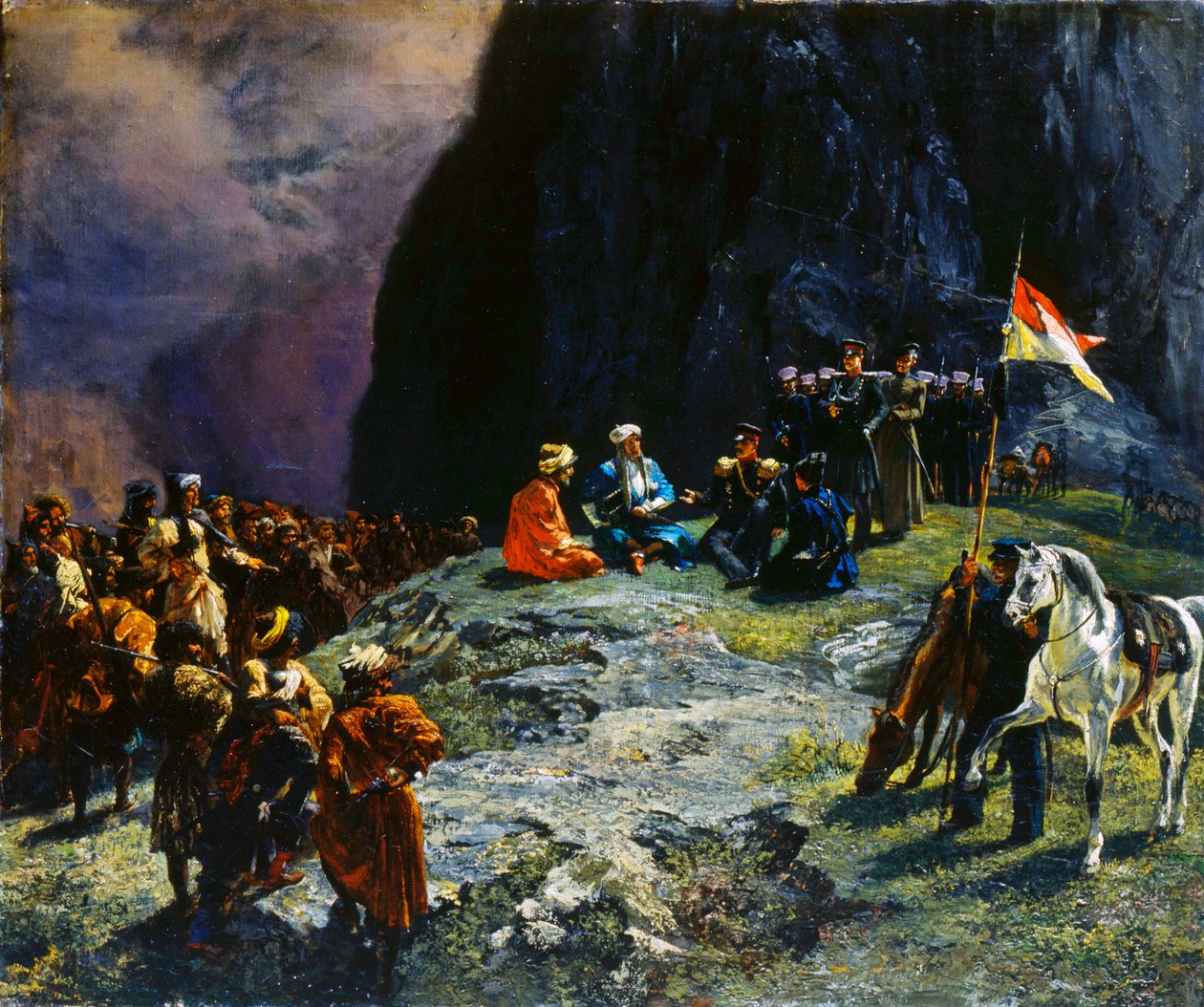 1837, 1849 में Klügenau और इमाम शमिल के जनरल क्लूके की बैठक। द्वारा ग्रिगोरी गगारिन