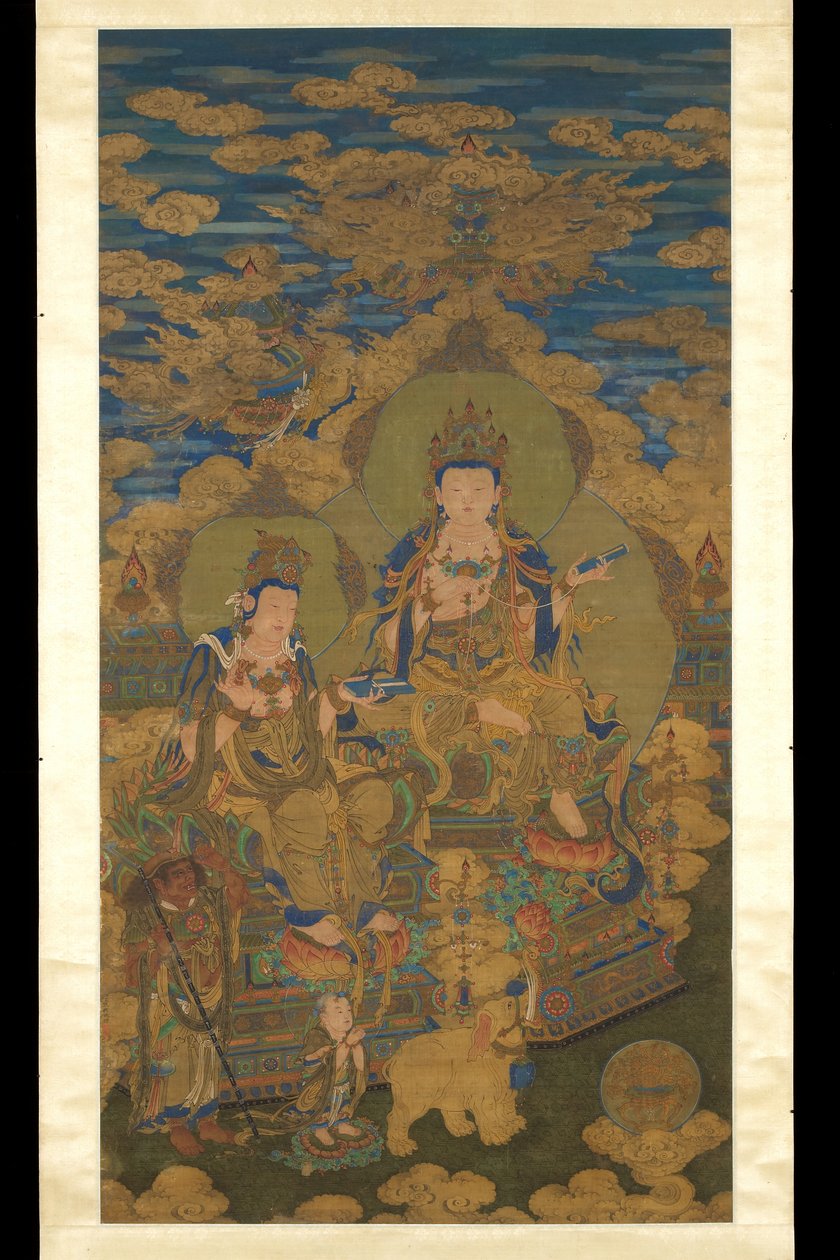 बोधिसत्व गुयेनिन के दो संस्करण, c.1750 (रेशम पर स्याही और रंग) द्वारा गुआनपेंग (बाद) बात