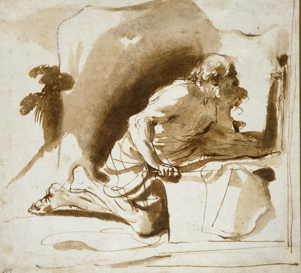 सेंट जेरोम, c.1622 - 1624 (श्वेत पत्र पर भूरे रंग के साथ कलम और भूरे रंग की स्याही) द्वारा जियोवन्नी फ्रांसेस्को बारबेरि (इल गुसेरिनो)