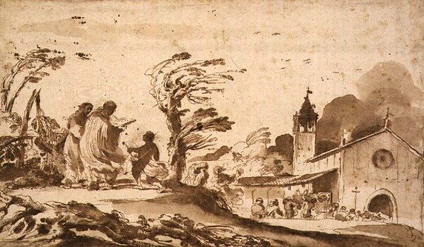पीडी.1-1987 अंतिम संस्कार जुलूस के साथ लैंडस्केप (स्याही और धोना) द्वारा ग्वेर्सिनो