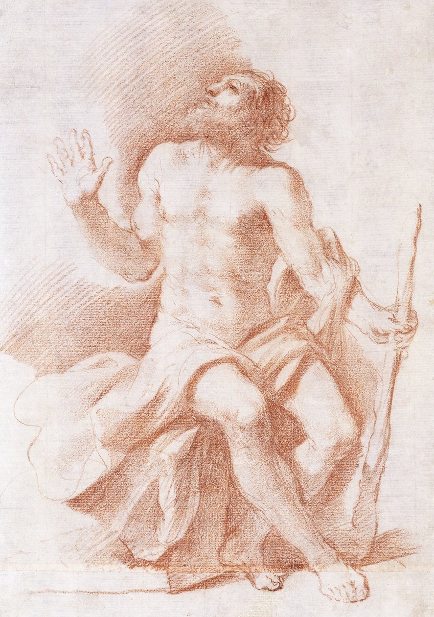 सेंट पॉल द हर्मिट, अप टू लेफ्ट एंड होल्डिंग अ स्टिक, c.1637-8 द्वारा ग्वेर्सिनो