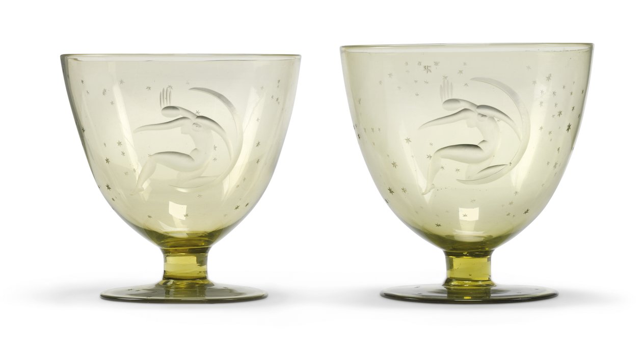 दो &39;ला लूना&39; (द मून) उत्कीर्ण चेसिस, c.1930 (हैंड-ब्लो ग्लास) द्वारा गुइडो बालसामो स्टेला