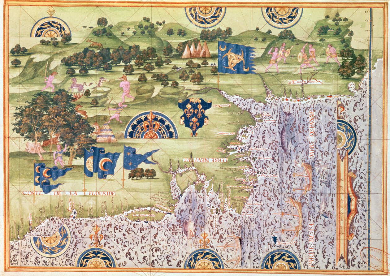 फ्लोरिडा, कनाडा और लेब्राडोर के Fol.56v मानचित्र, ograph कॉस्मोग्राफ यूनिवर्स ’, 1555 से द्वारा गिलौम ले टेस्टु