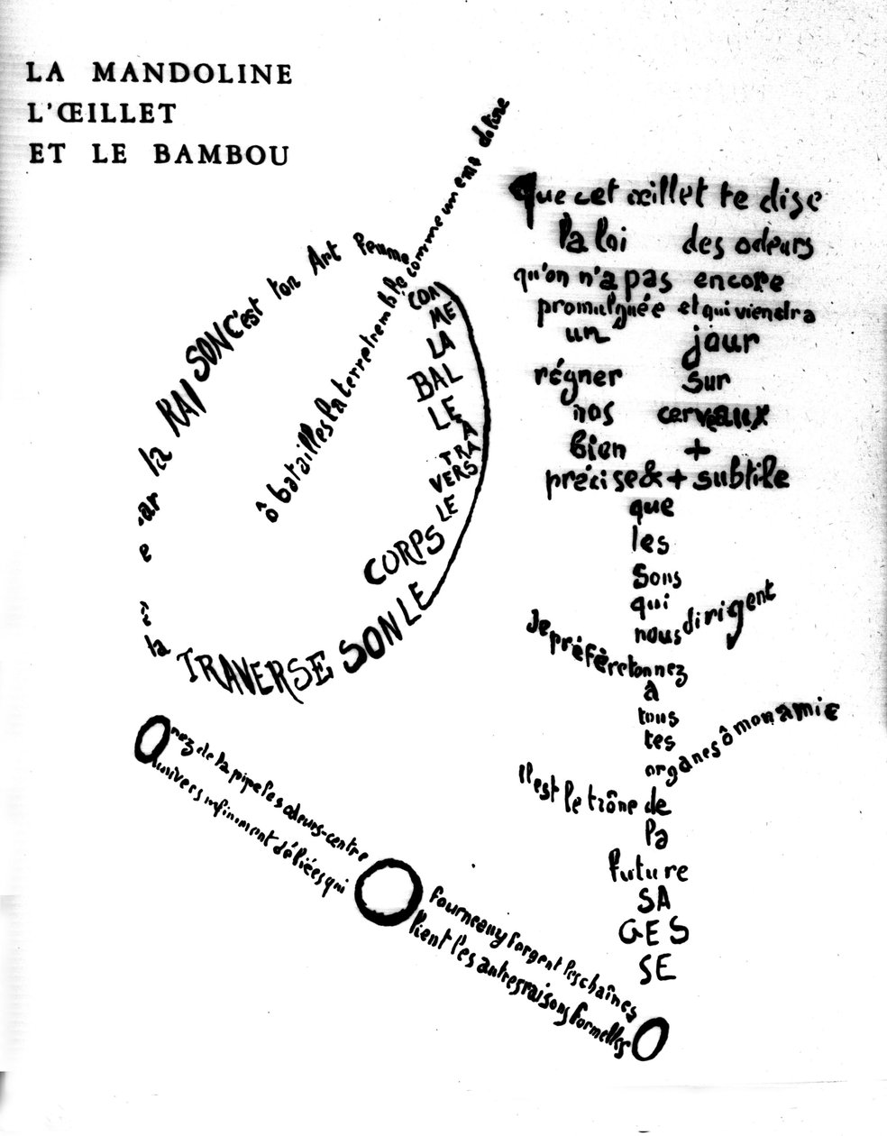 गिलाउम अपोलिनेयर द्वारा कैलिग्राम (1880-1918): "मैंडोलिन, कार्नेशन एंड द बांस"" द्वारा गिलौम एपोलिनायर