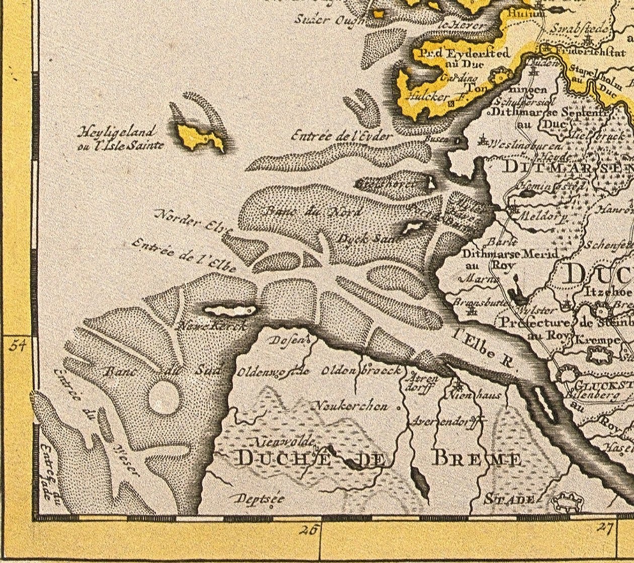 डेनमार्क के नक्शे से हेलिगोलैंड का विस्तार, 1730 द्वारा गिलौम डेलिसल