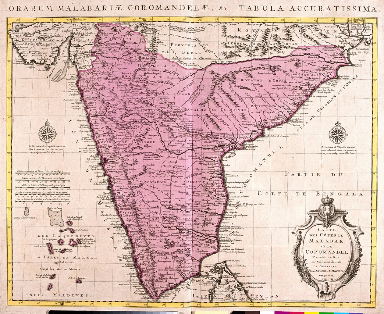 कोरोमंडल और मालाबार (भारत) का नक्शा (नक़्क़ाशी) द्वारा गिलौम डेलिसल