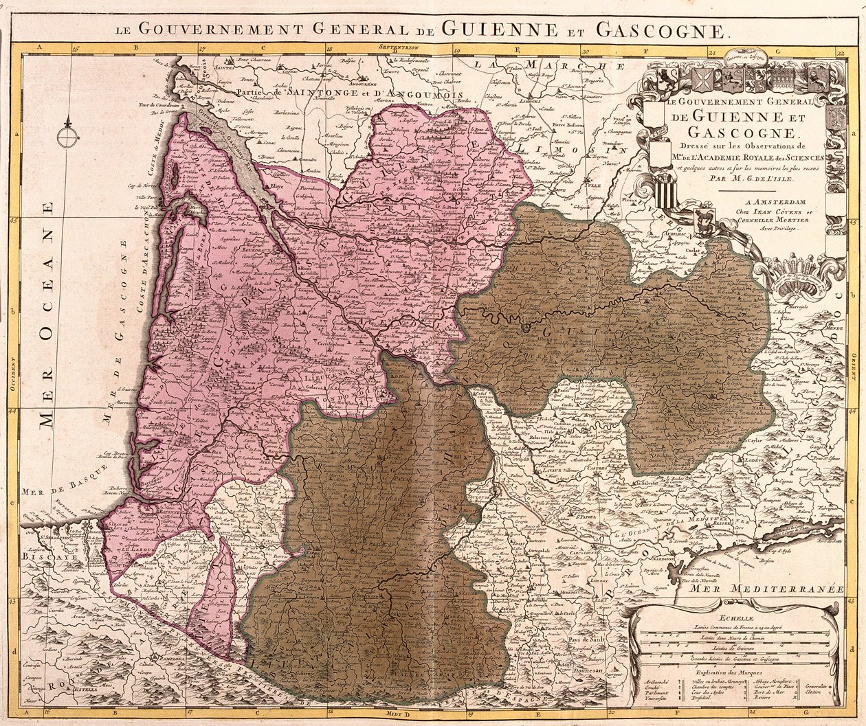 गुयेन और गास्कोगने (फ्रांस) की सरकार का नक्शा (नक़्क़ाशी) द्वारा गिलौम डेलिसल