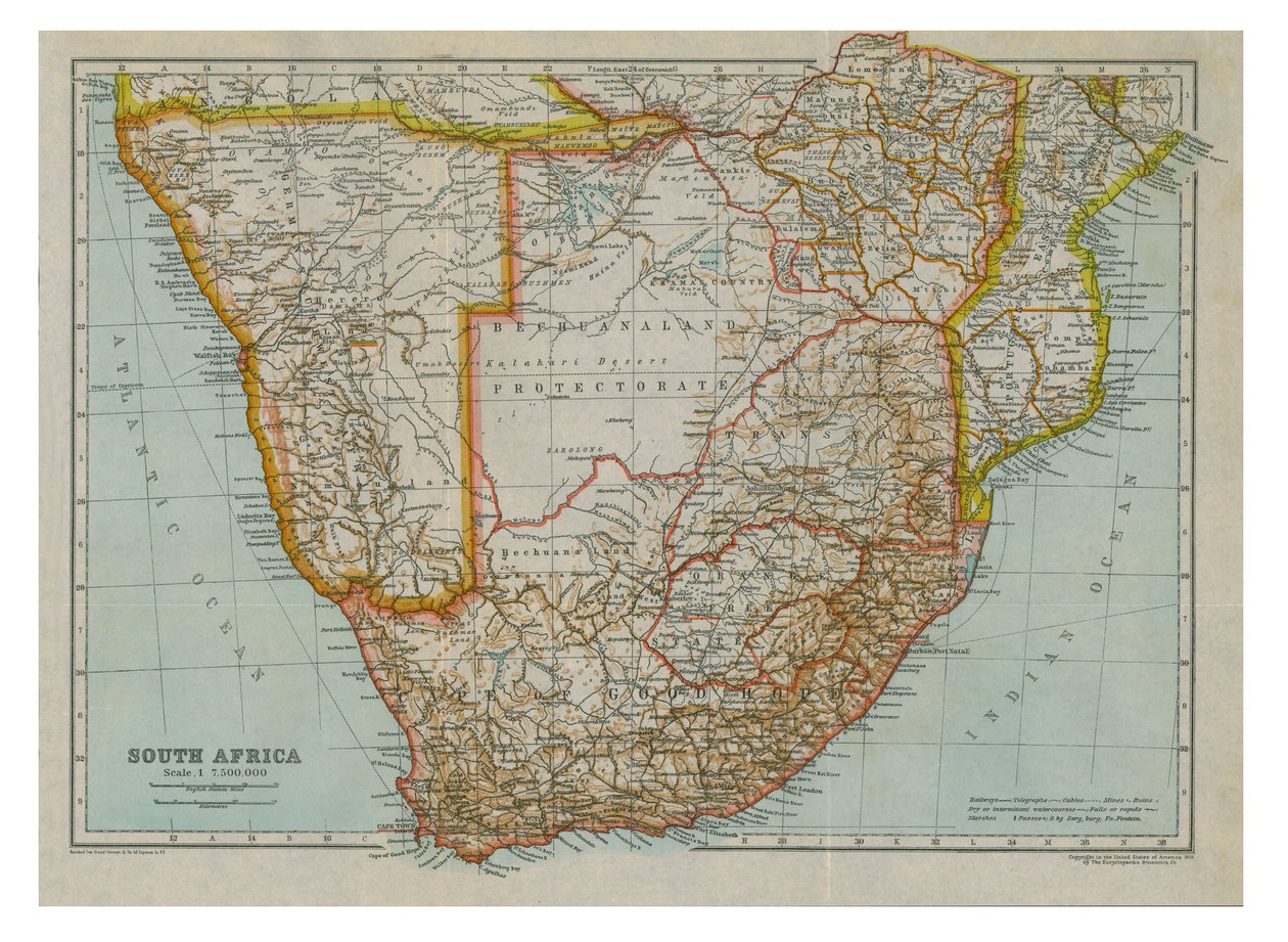 दक्षिण दक्षिणी अफ्रीका का नक्शा, c1910 द्वारा गूल एनग्रेविंग कंपनी