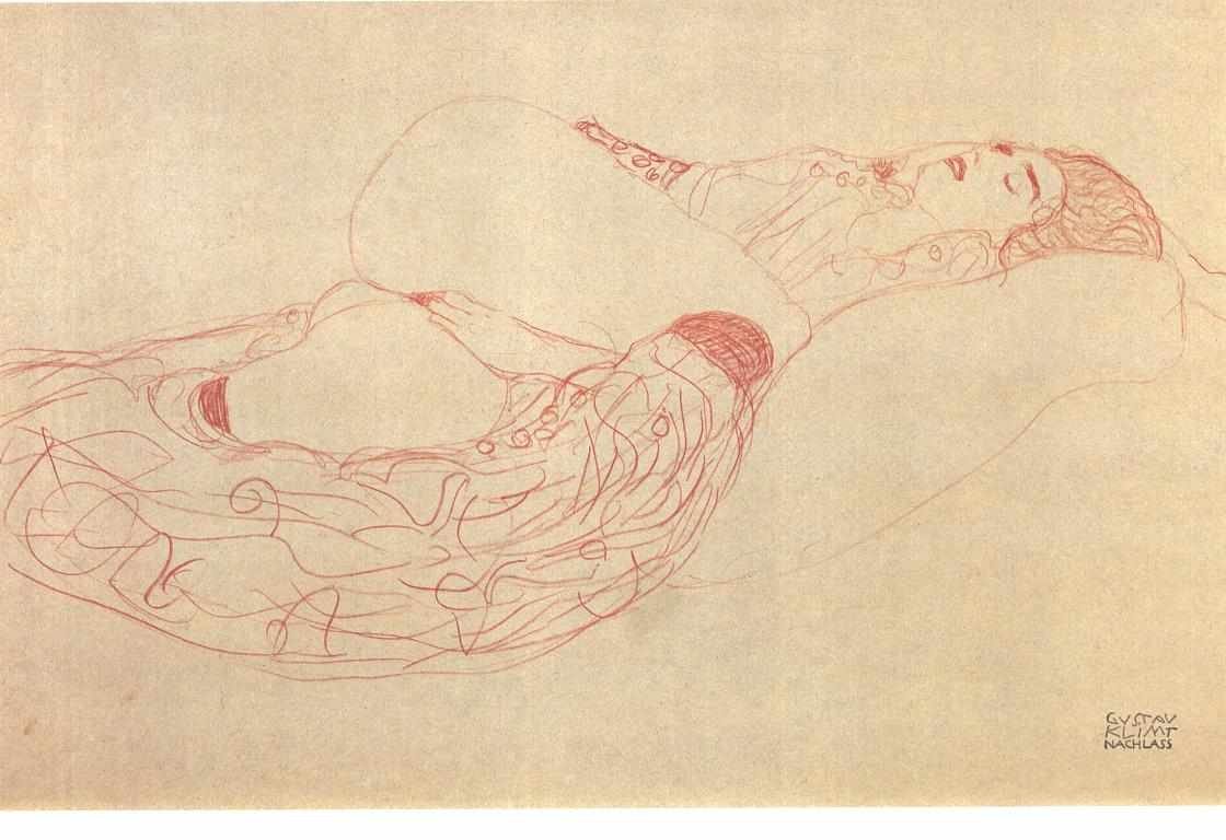 Reclining महिला अर्ध नग्न जर्मन: झूठ बोलना Halbaktn द्वारा गुस्ताव क्लिम्ट