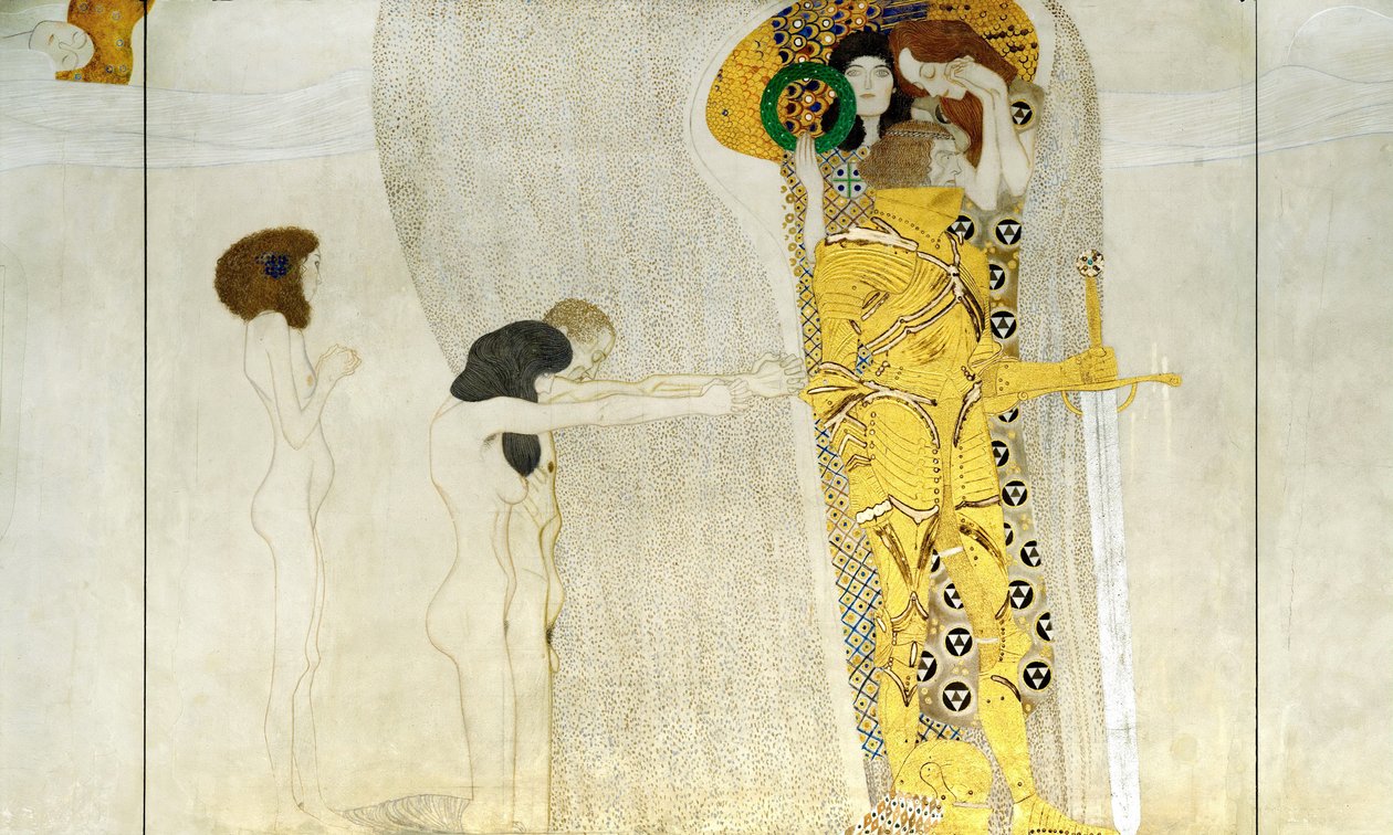 बीथोवेन फ्रीज़, डिटेल: नाइट इन शाइनिंग आर्मर, 1902 द्वारा गुस्ताव क्लिम्ट