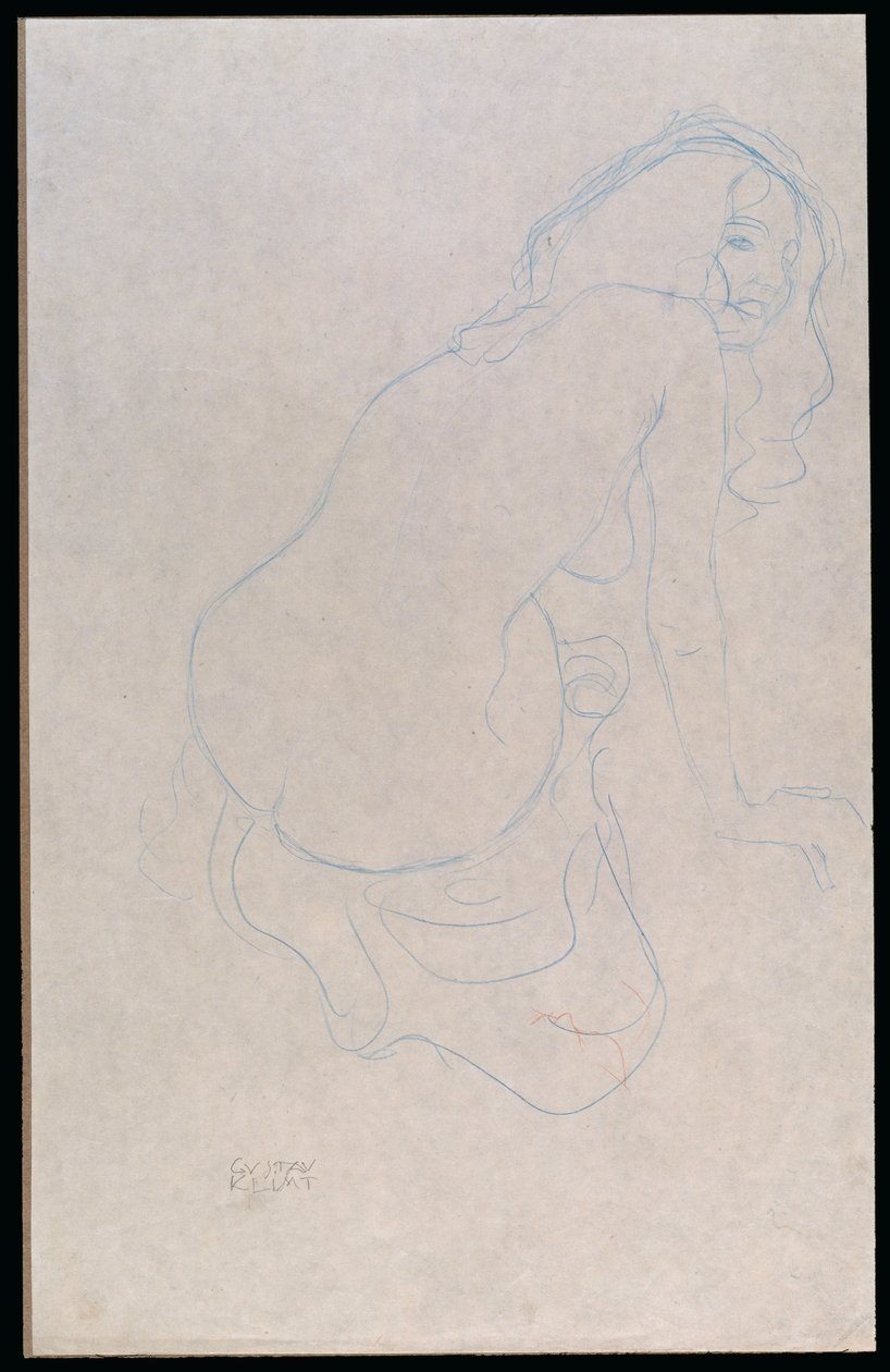 लंबे बालों के साथ सही करने के लिए महिला झुकना, c.1910-11 द्वारा गुस्ताव क्लिम्ट