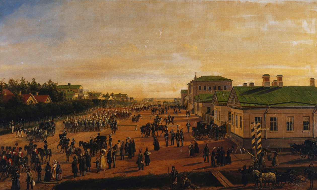 क्रास्नो सेलो, 1848 में एक सैन्य परेड से ज़ार निकोलस लौटते हुए द्वारा गुस्ताव श्वार्ज