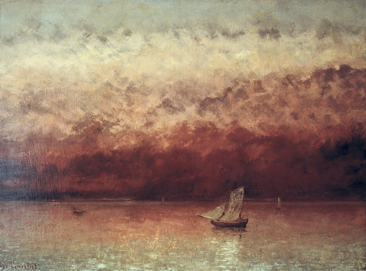 लेक लेमन विथ सेटिंग सन, c.1876 द्वारा गस्टवे कौरबेट