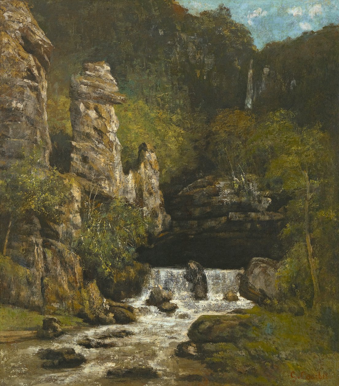 एक झरना के साथ लैंडस्केप, c.1865 द्वारा गस्टवे कौरबेट
