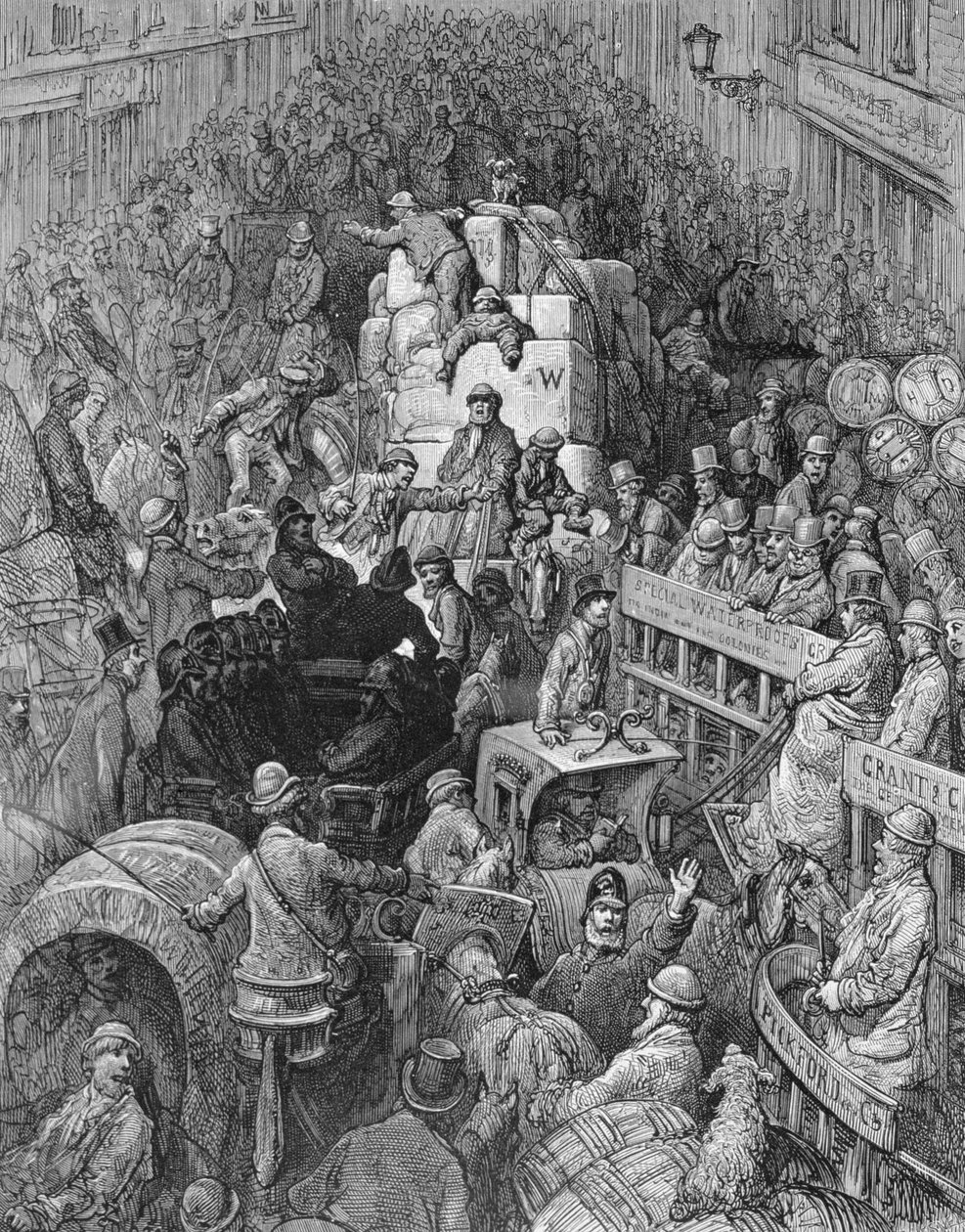 विलियम ब्लैंचर्ड जेरोल्ड (1826-84) द्वारा लिखित &39;लंदन, ए पिलग्रिमेज&39; से एक सिटी थोरोफ़ेज, जिसे इच्छा मैथ्यू क्यूसेल, पब ने उकेरा। 1872 द्वारा गुस्ताव डोर