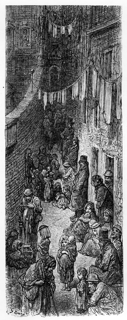 विलियम ब्लैंकहार्ड जेरोल्ड, 1872 द्वारा &39;लंदन, एक तीर्थयात्रा&39; से व्हिटचैपल में एक सड़क द्वारा गुस्ताव डोर