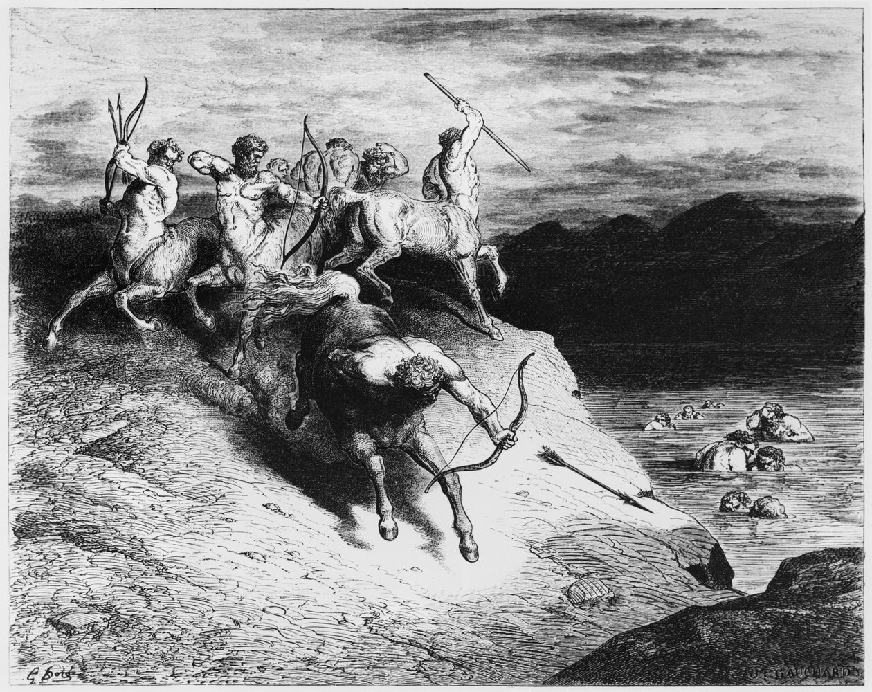 सेंटोरस, दांते एलघिएरी (1265-1321) पेरिस द्वारा &39;द डिवाइन कॉमेडी&39; (इन्फर्नो) का चित्र, 1885 द्वारा गुस्ताव डोर
