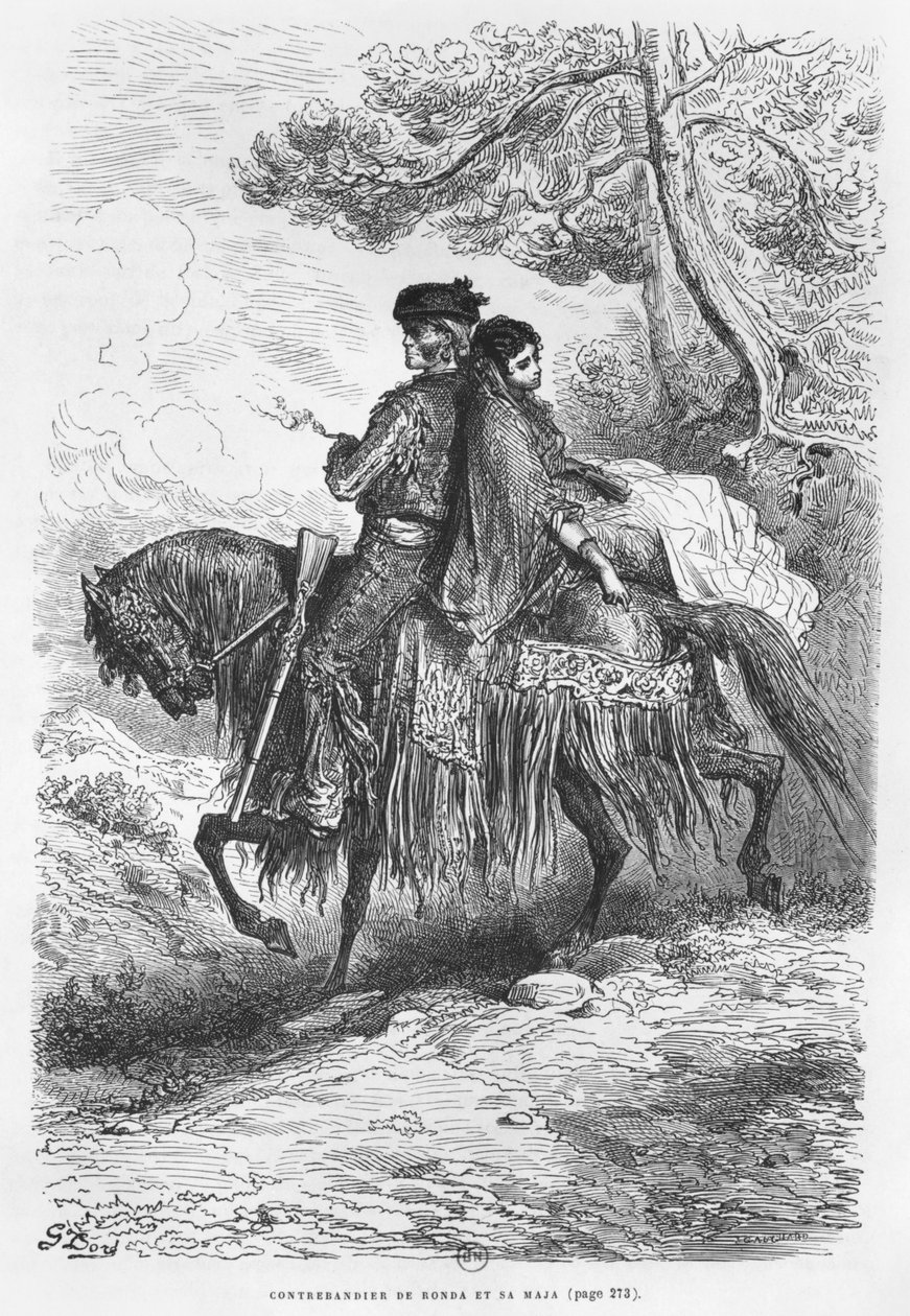 फेलिक्स जीन गौचर्ड (1825-72) द्वारा उत्कीर्ण रोंडा और उनके माजा के स्पेनिश कंट्राबेंडिस्टा द्वारा गुस्ताव डोर