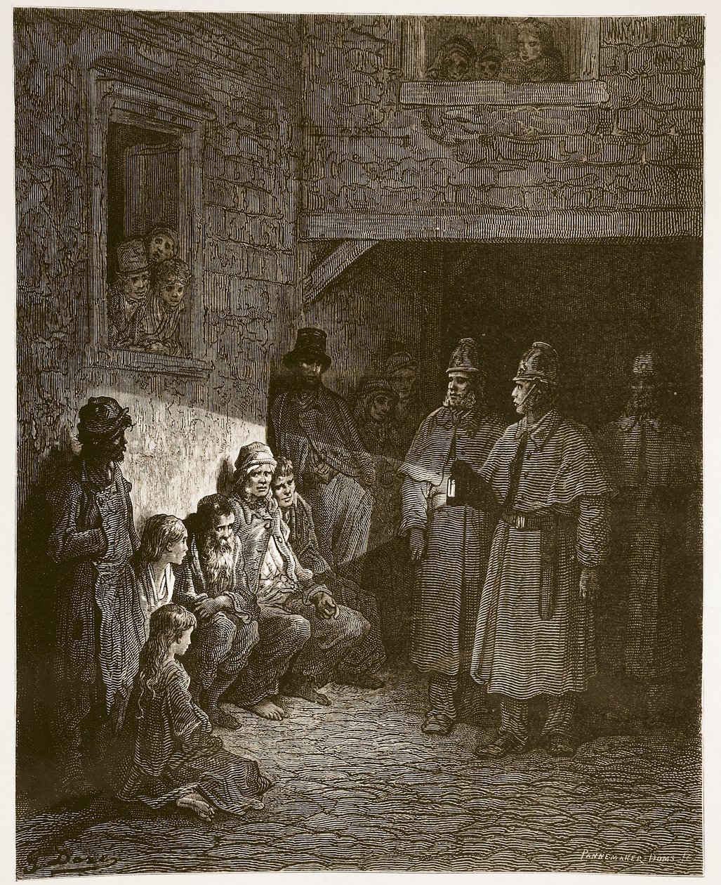 द बैल-आई, &39;लंदन, ए पिलग्रिमेज&39;, जो कि विलियम ब्लैंचर्ड जेरोल्ड (1826-84) द्वारा लिखित है, को एडोल्फ फ्रेंकोइस पनेमेकर (b.1822) पब ने उकेरा था। 1872 द्वारा गुस्ताव डोर