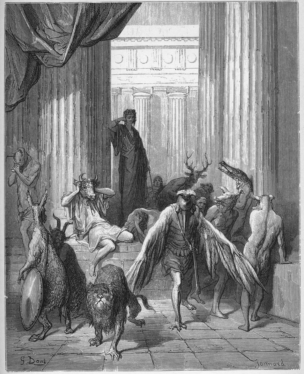 Les Compagnons d'Ulysses - The Companions of Ulysses - 'Fables' by Jean de La Fontaine (Lafontaine) (1621-95) - Gustave Dore (1832-83) के बाद उत्कीर्णन - निजी संग्रह द्वारा गुस्ताव (बाद में) डोर