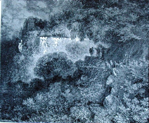 चार्ल्स पेरौल्ट (1628-1703) द्वारा 'द स्लीपिंग ब्यूटी' के लिए चित्रण, वनस्पति के साथ महल ऊंचा हो गया (उत्कीर्णन) द्वारा गुस्ताव (बाद में) डोर