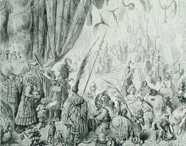 सेरेन्डिब के राजा का दरबार, c.1868 (उत्कीर्णन) द्वारा गुस्ताव (बाद में) डोर