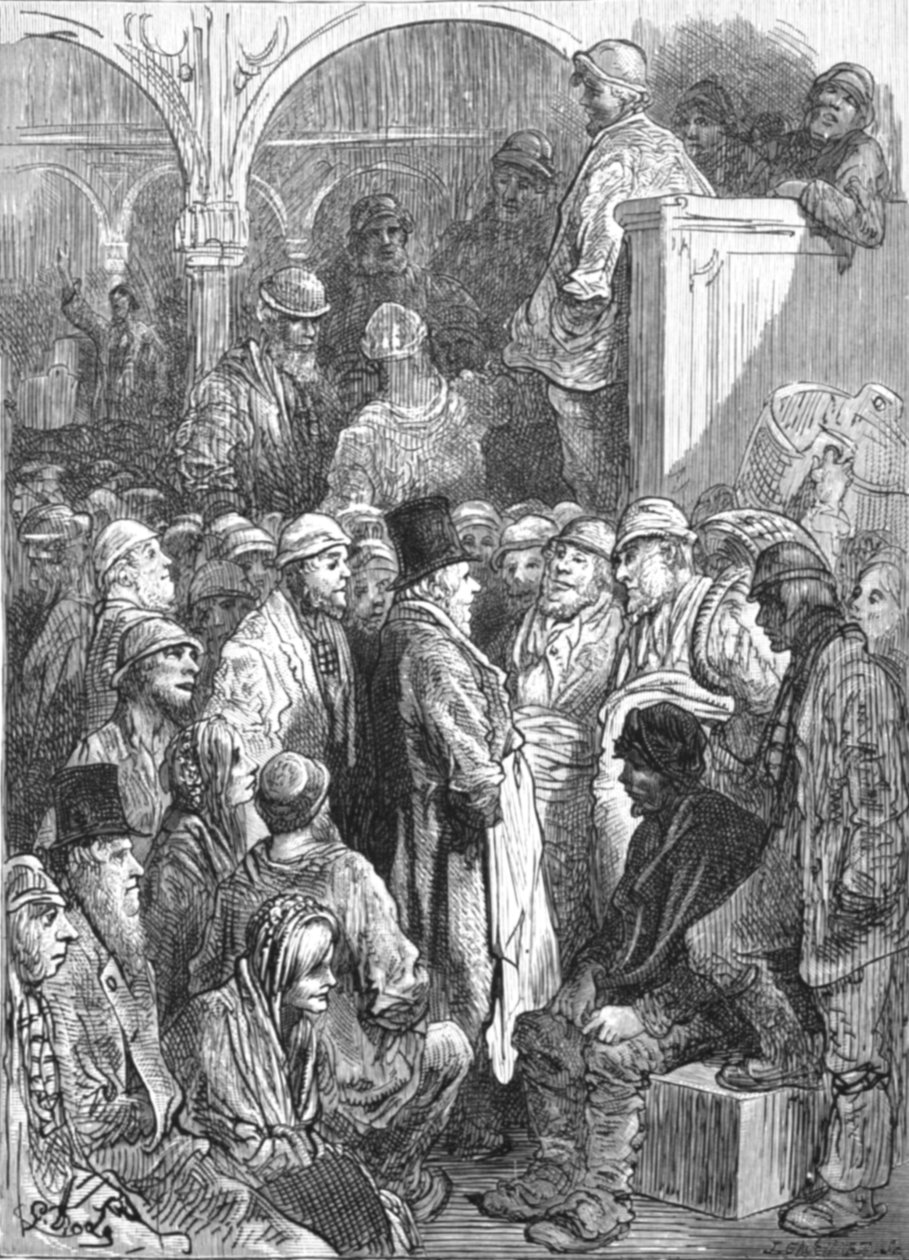 बिलिंग्सगेट - बाज़ार का खुलना, 1872। द्वारा गुस्ताव डोर
