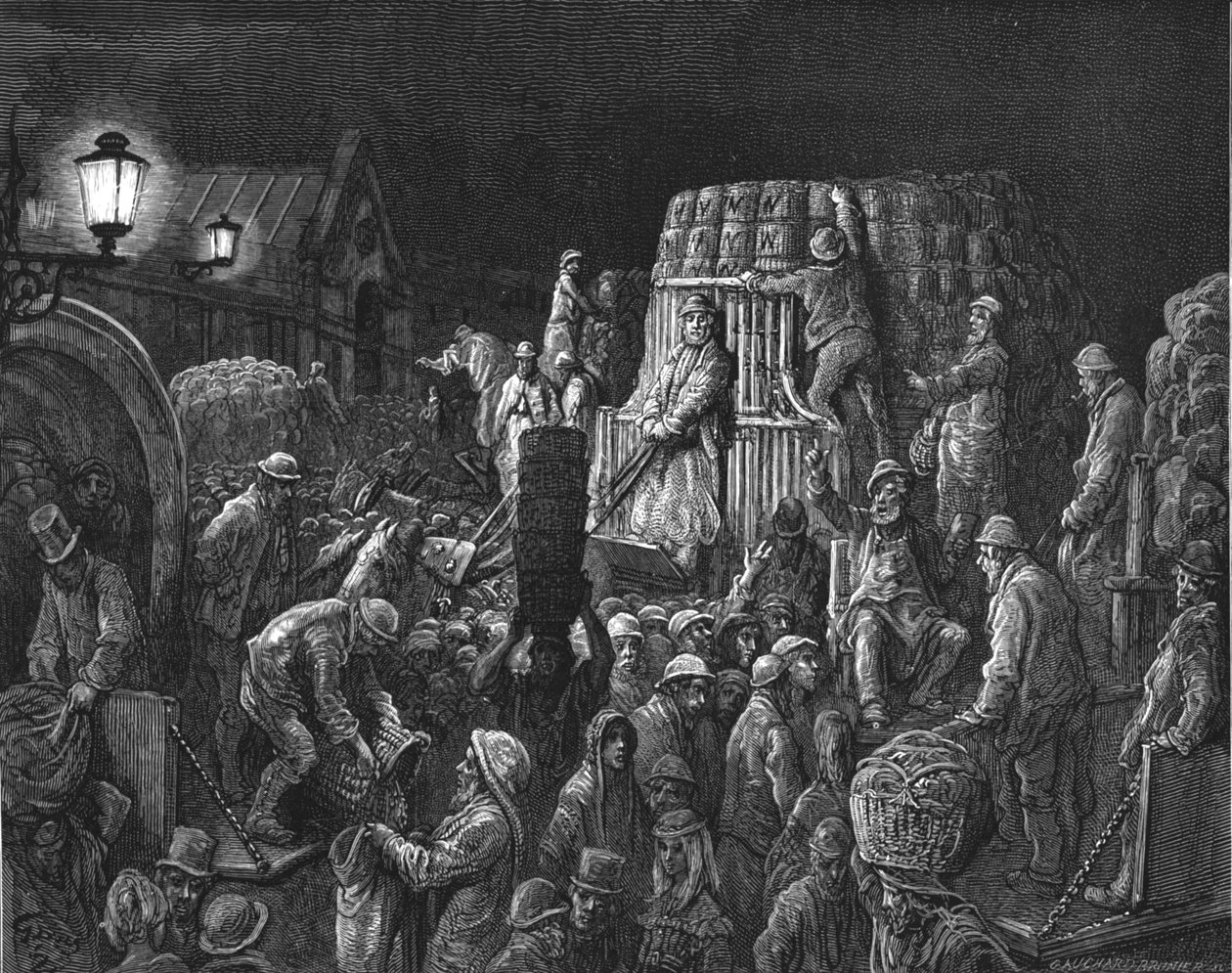 कोवेंट गार्डन मार्केट - अर्ली मॉर्निंग, 1872। द्वारा गुस्ताव डोर