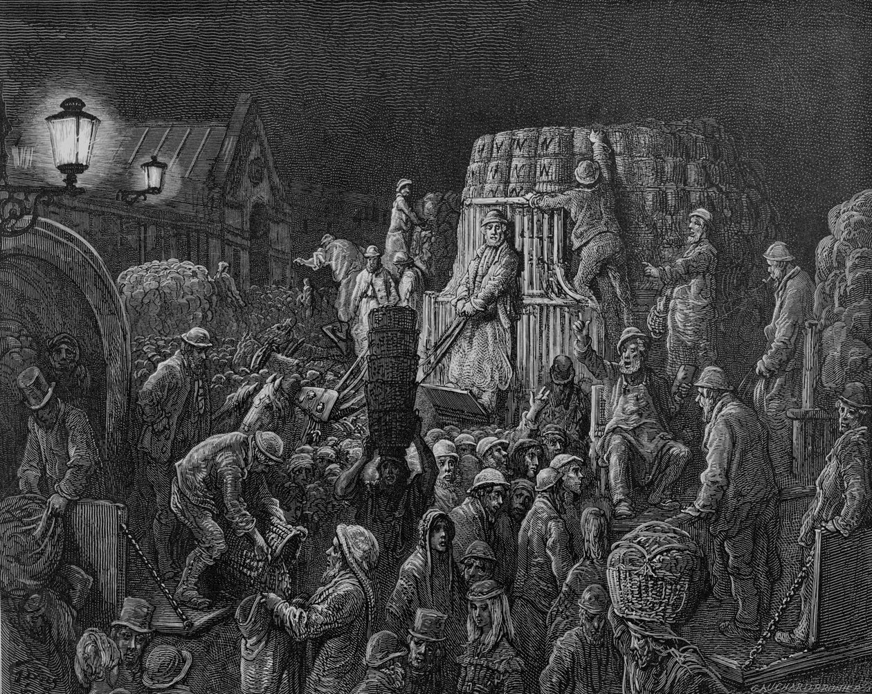 कोवेंट गार्डन मार्केट - अर्ली मॉर्निंग, 1872 द्वारा गुस्ताव डोर