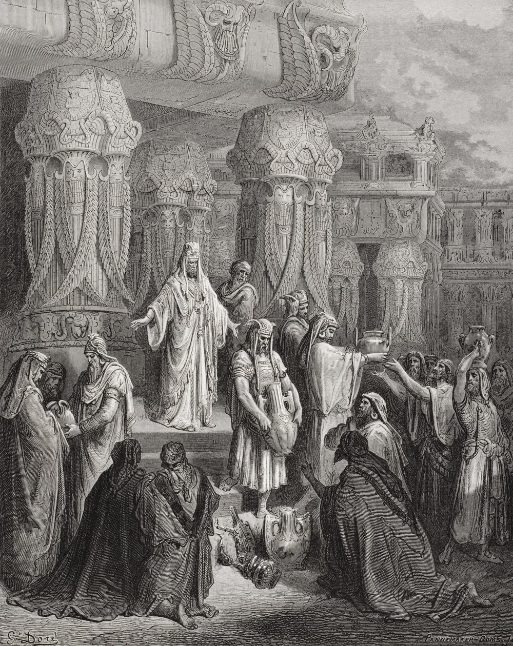 साइरस मंदिर के पुलों को बहाल करना, डोरे की &39;द होली बाइबल&39; से चित्रण, 1866 में उत्कीर्ण द्वारा गुस्ताव डोर