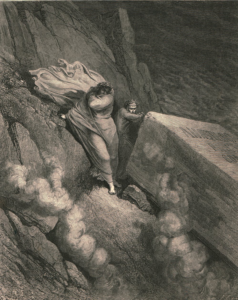 गहरा रसातल से, एक महान स्मारक के ढक्कन के पीछे हम सेवानिवृत्त खड़े थे, c1890। द्वारा गुस्ताव डोर