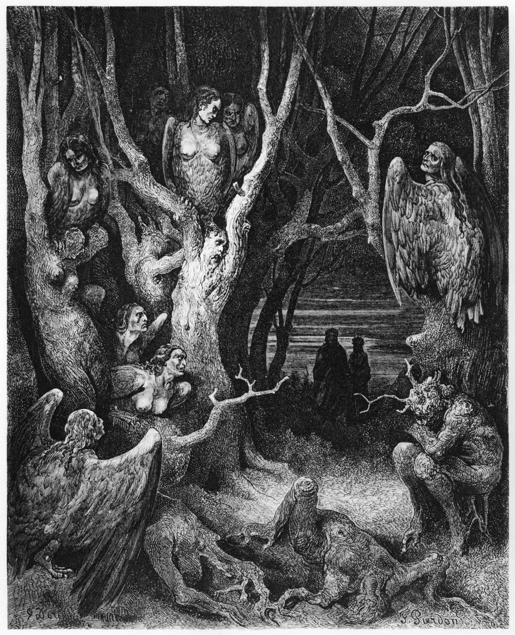 हार्पिस, दांते एलेगिएरी (1265-1321) पेरिस द्वारा &39;द डिवाइन कॉमेडी&39; (इन्फर्नो), 1885 से प्रकाशित द्वारा गुस्ताव डोर
