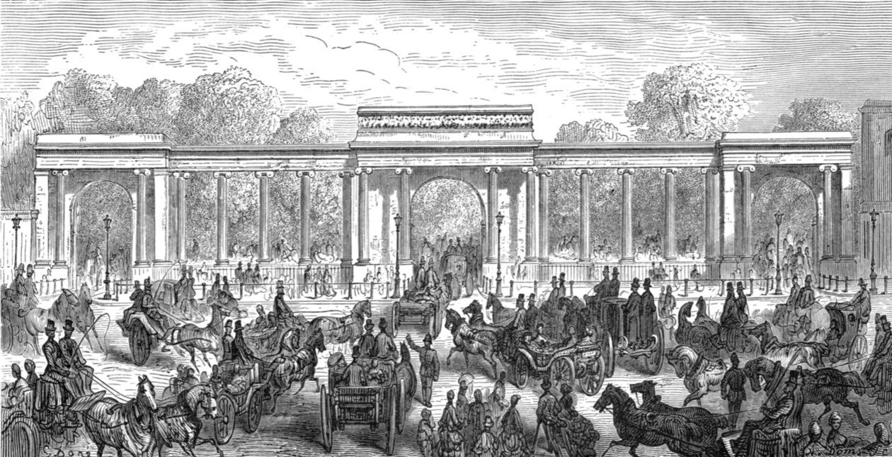 हाइड पार्क कॉर्नर - पिकाडिली एंट्रेंस, 1872। द्वारा गुस्ताव डोर