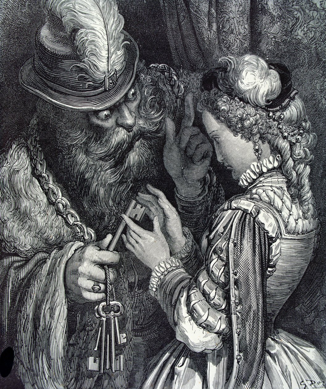 चार्ल्स पेरौल्ट (1628-1703) 1893 द्वारा &39;ब्लूबर्ड&39; के लिए चित्रण द्वारा गुस्ताव डोर