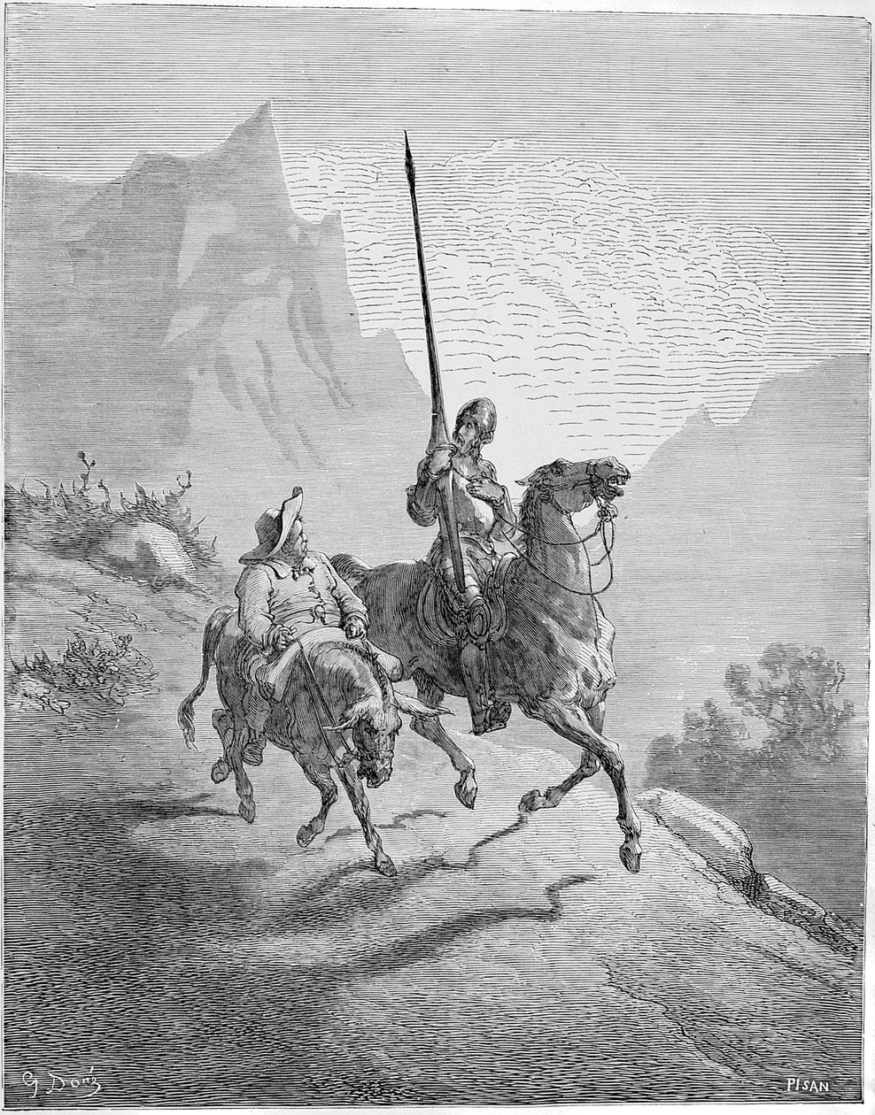 एम. डी सर्वेंटिस द्वारा 1863 में डॉन क्विक्सोट डे ला मंचा पुस्तक का चित्रण। द्वारा गुस्ताव डोर