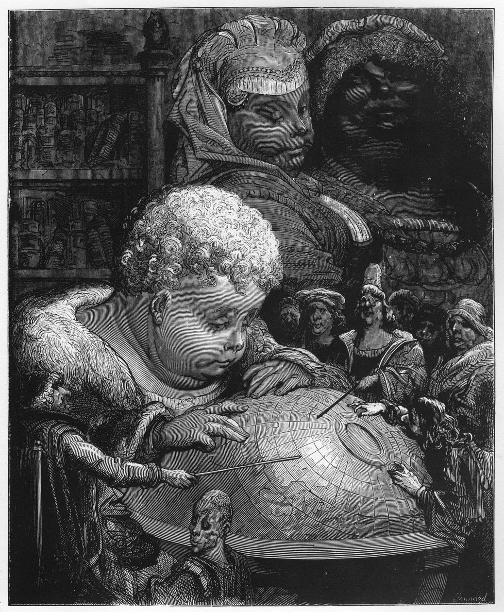 L'education de Gargantua - The Education of Gargantua - फ्रेंकोइस रबेलैस द्वारा 'गारगंटुआ और पेंटाग्रुएल' से चित्रण - गुस्ताव डोरे द्वारा उत्कीर्णन (1832-1883) द्वारा गुस्ताव डोर