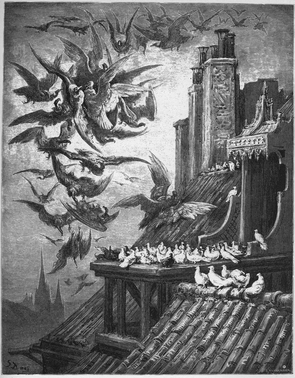 Les Vautours एट लेस कबूतर - गिद्ध और कबूतर - जीन डे ला फॉन्ट द्वारा "दंतकथाओं" से द्वारा गुस्ताव डोर