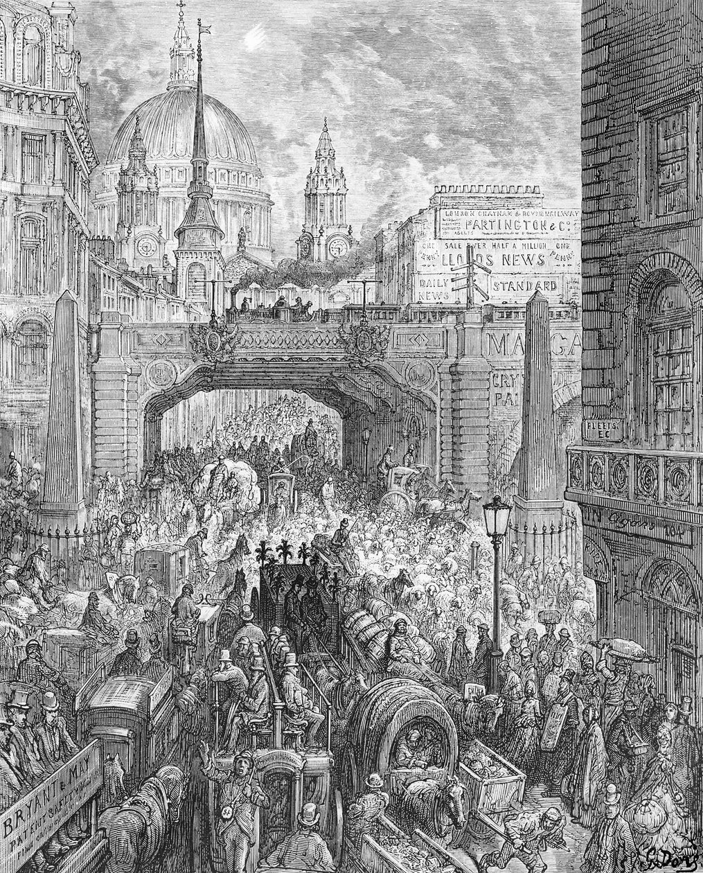 लुडगेट हिल, &39;लंदन, ए पिलग्रिमेज&39; से, विलियम ब्लैंचर्ड जेरोल्ड (1826-94) पब द्वारा लिखित 1872 (उत्कीर्णन) द्वारा गुस्ताव डोर
