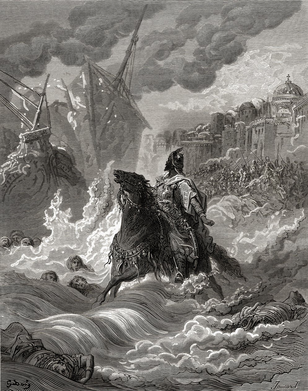 1453 में कांस्टेंटिनोपल से पहले मोहम्मद II (1432-81), जेएफ द्वारा &39;बिब्लियोथेकेस दे क्राइसिड्स&39; से चित्रण। मिचौड, 1877 (लिथो) द्वारा गुस्ताव डोर
