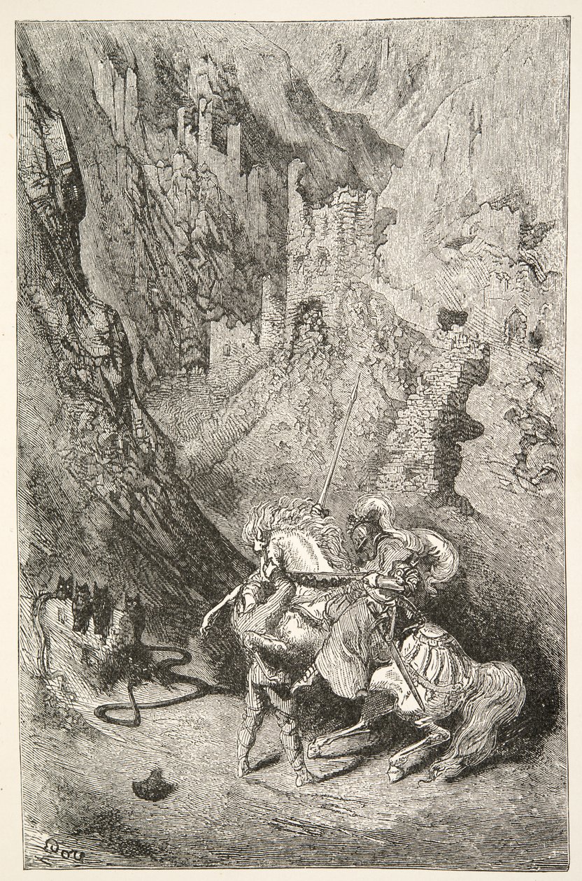 चार्ल्स हेनरी हैनसन द्वारा राजा आर्थर के दिनों की कहानियों से, ग्रीन चैपल के रास्ते में, पब .898 द्वारा गुस्ताव डोर