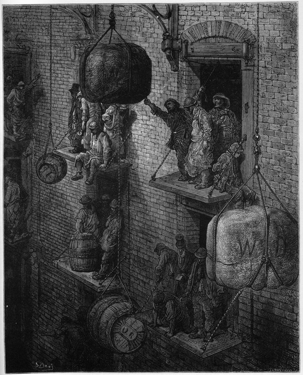 वेयरहाउसिंग इन द सिटी - विलियम ब्लैंचर्ड जेरोल्ड (1826-94) द्वारा लिखित 'लंदन, ए पिलग्रिमेज' से - गुस्ताव डोरे के चित्र - 1872 - द्वारा गुस्ताव डोर
