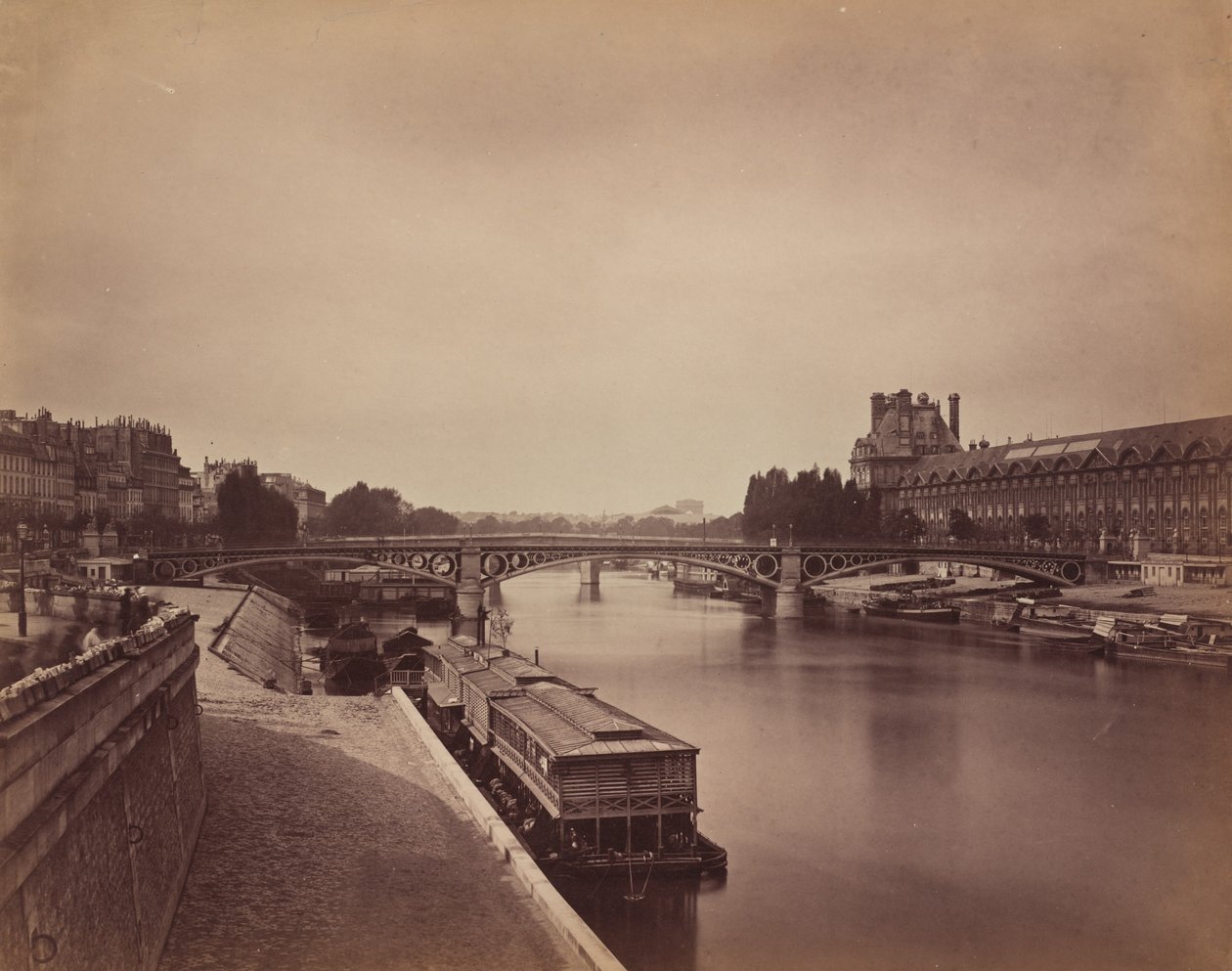 द पोंट डू कैरोसेल, पेरिस: पोंट डेस आर्ट्स से पश्चिम का दृश्य, 1856-1858। द्वारा गुस्ताव लेग्रे