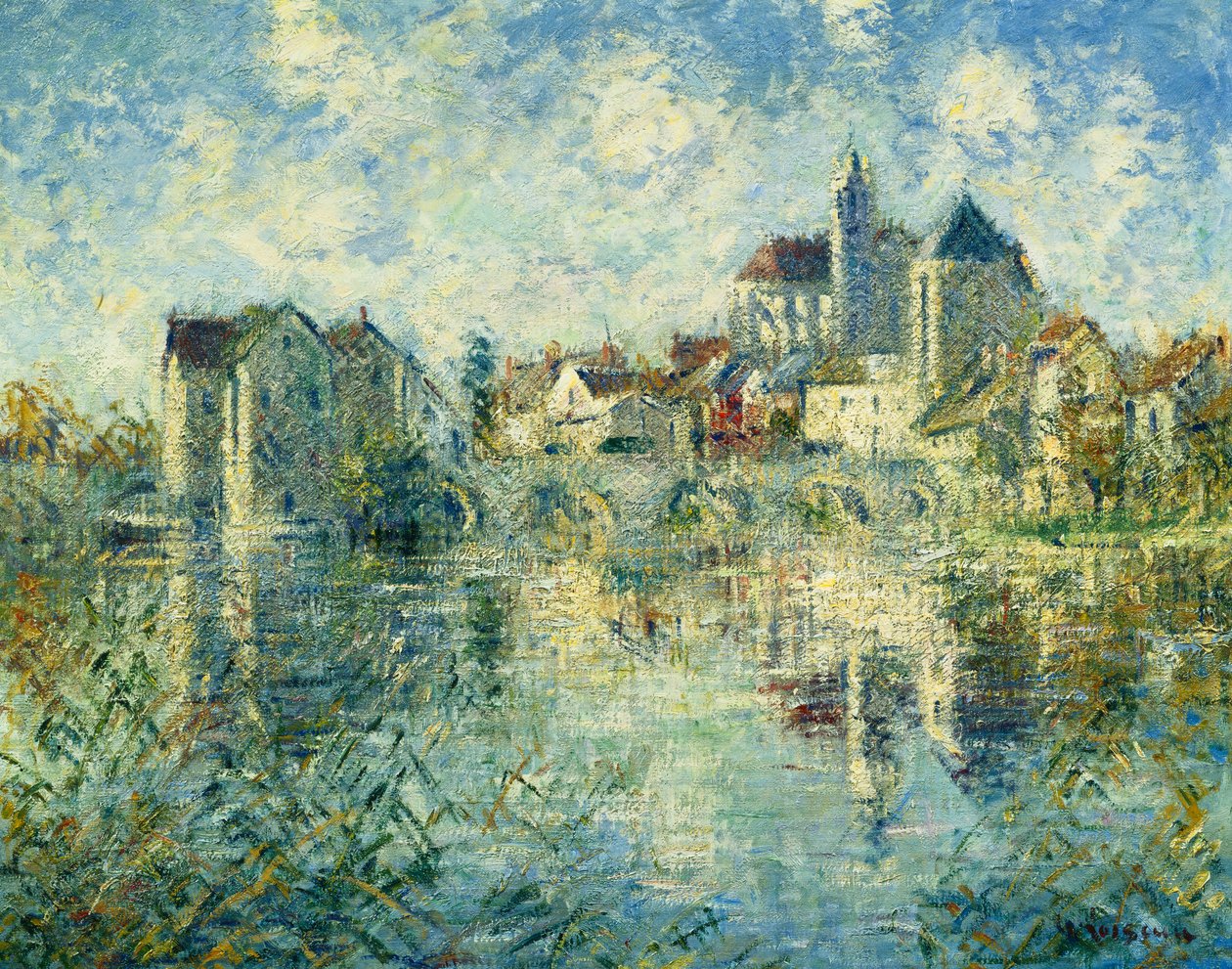 मोरेट-सुर-लोइंग, ब्रिज एंड द चर्च; Moret-sur-Loing, ब्रिज और चर्च, c.1935 द्वारा गुस्तावे लोइसो