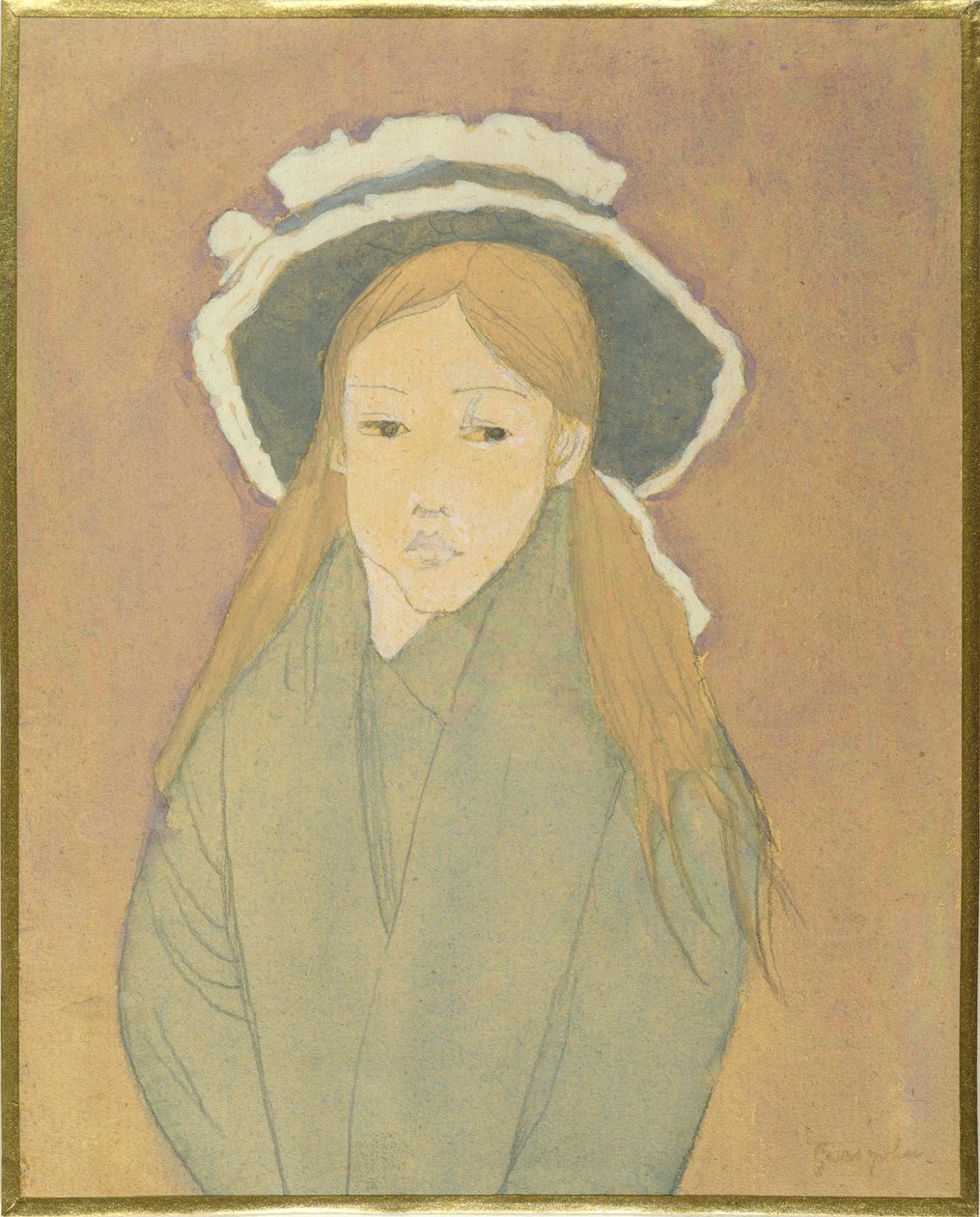 बड़ी टोपी और स्ट्रॉ-कलर्ड बाल वाली लड़की, 1910s (wc, gouache und ग्रेफाइट पेपर पर द्वारा ग्वेन जॉन