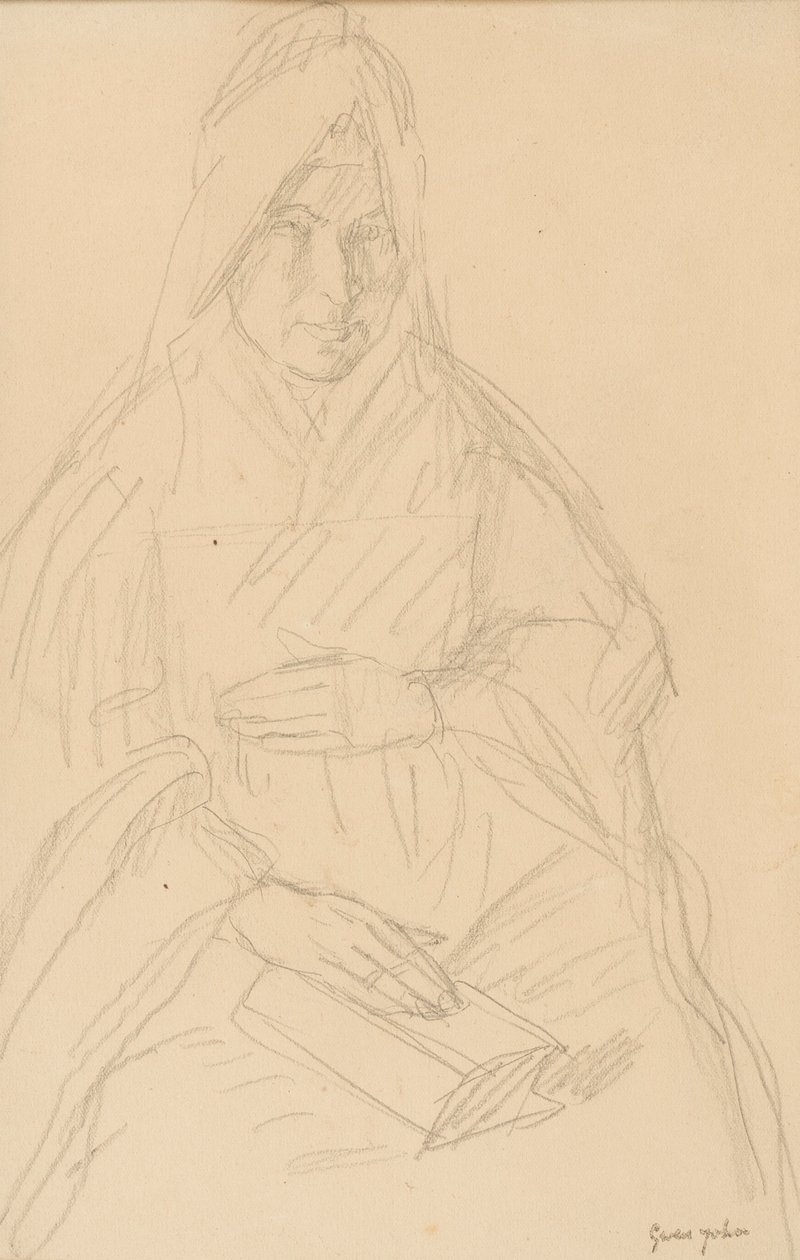 एक टेबल पर बैठा Mere Pushsepin के लिए अध्ययन, c.1915 द्वारा ग्वेन जॉन