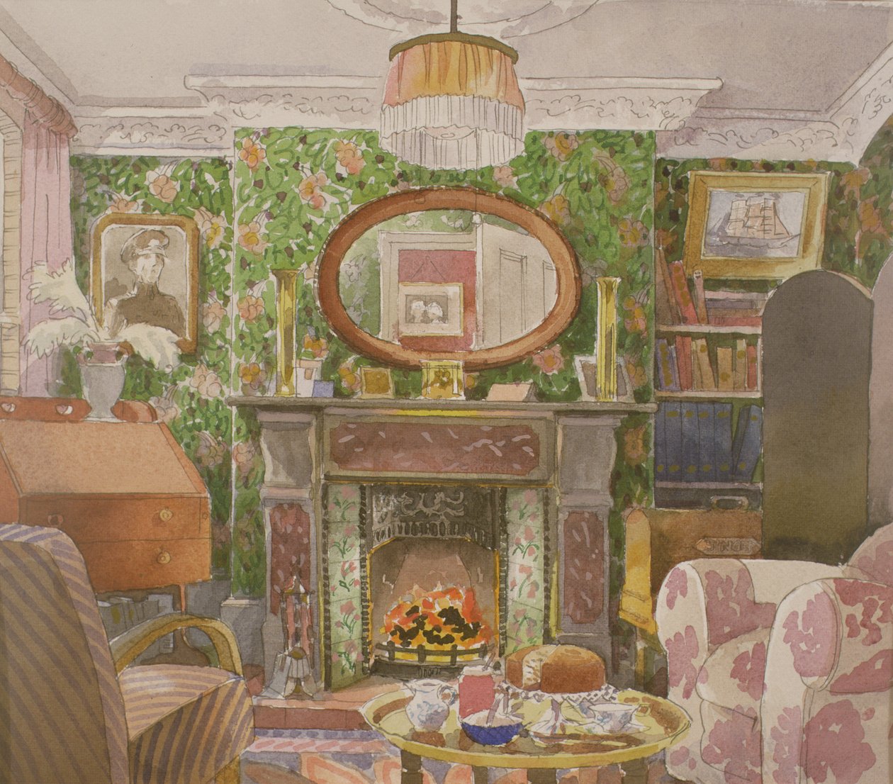 फूलों का फूलदान, c.1927 (कागज पर gouache और wc) द्वारा ग्वेन जॉन