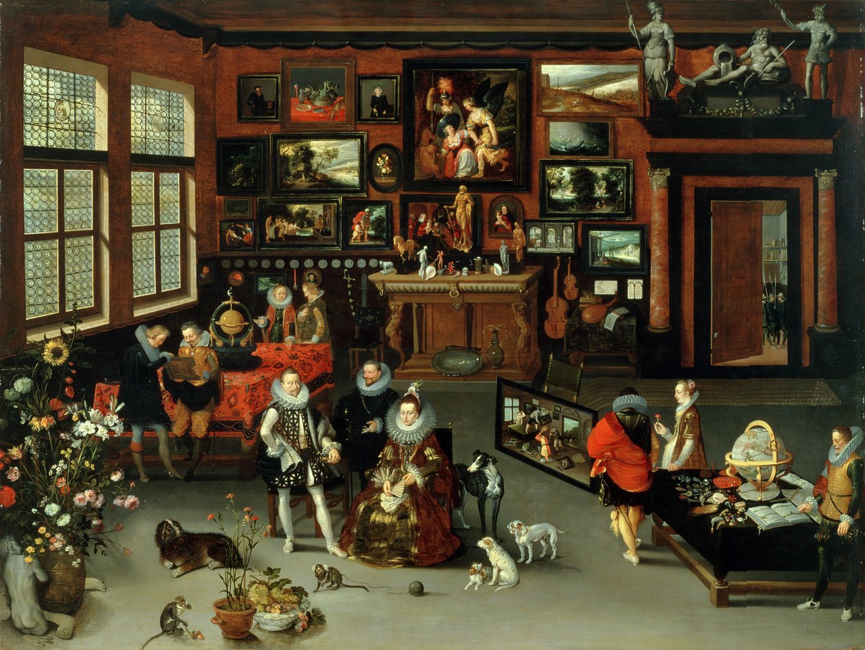 आर्कड्यूक अल्बर्ट (1559-c.1621) और आर्कड्यूस इसाबेला (1566-1633) एक कलेक्टर केबिनेट का दौरा, c.1621-23 द्वारा एच। II और ब्रुघेल, जान I फ्रेंकेन