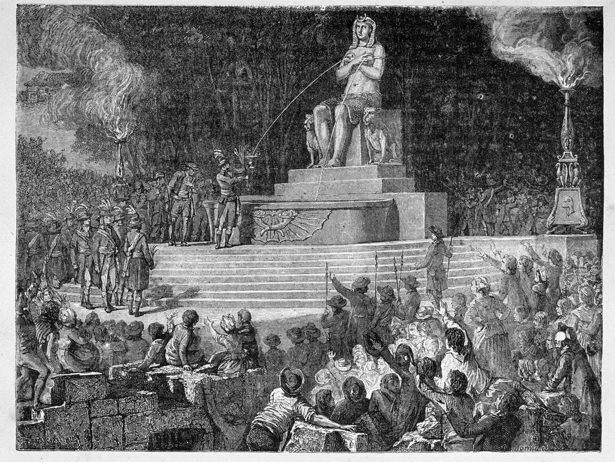 10 अगस्त 1793 को संविधान की स्वीकृति का जश्न मनाते हुए, जोनार्ड द्वारा उकेरा गया द्वारा एच। डी ला चारलेरी